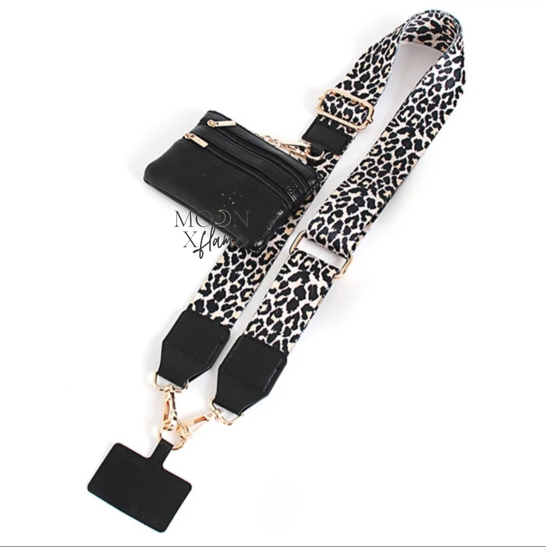Leopard Crossbody Phone Strap w/ Zipper Pouch