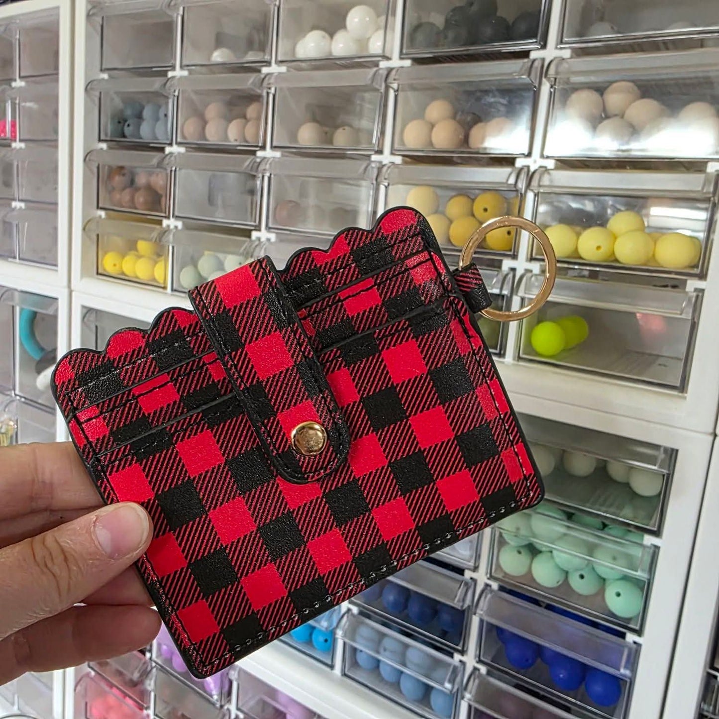 Red Plaid Card Holder Wallet