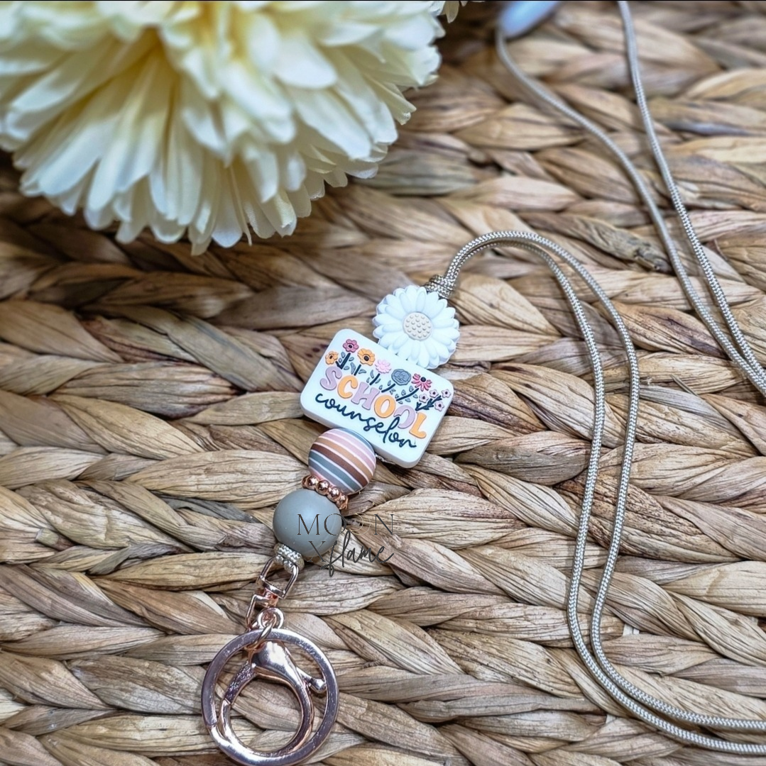 Floral School Counselor Lanyard