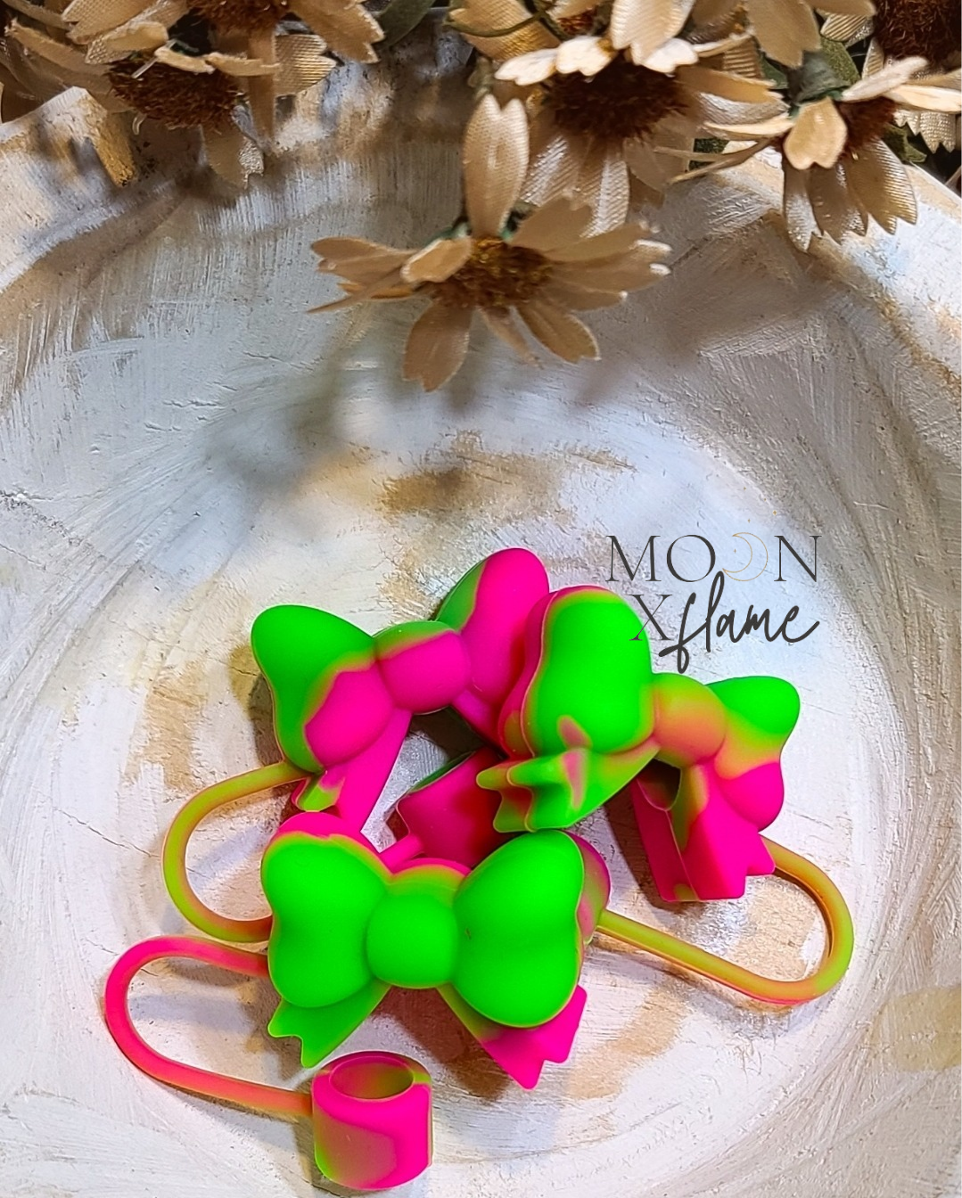 Neon Green/Pink Straw Topper