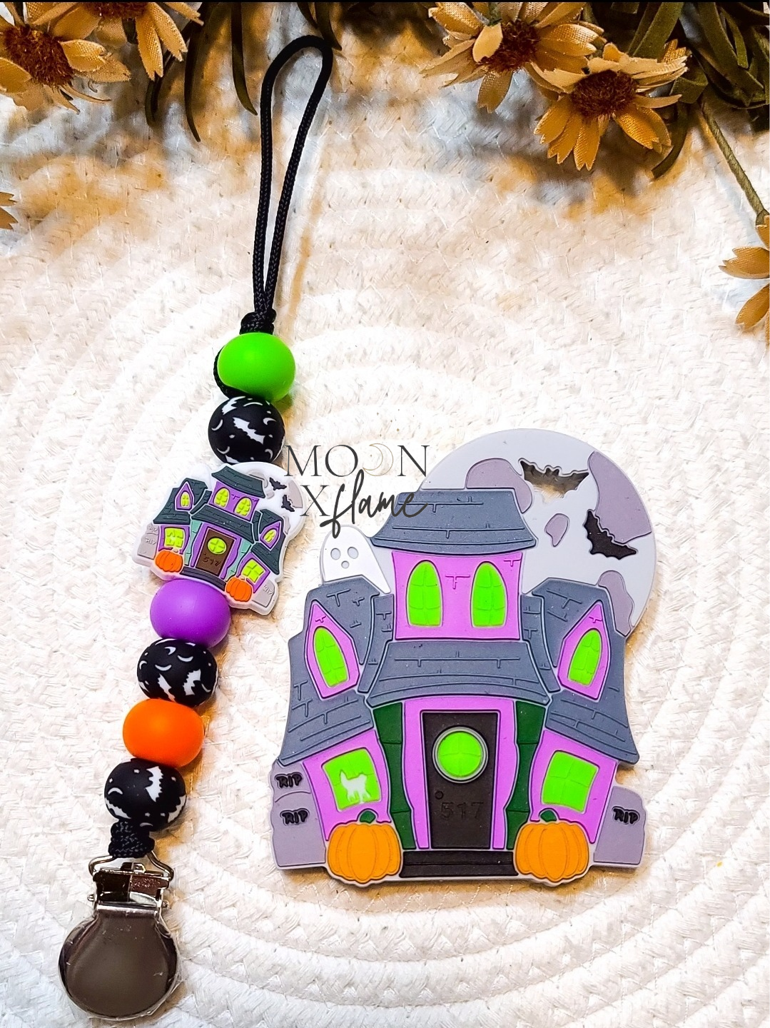 Haunted House Pacifier Clip and Teether Set **glow in the dark**