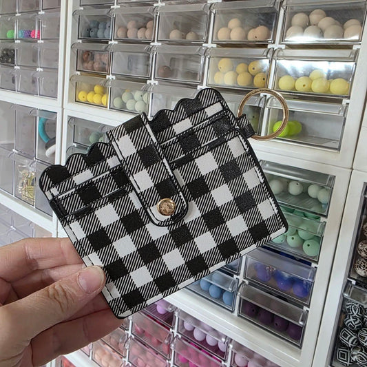 Black Plaid Card Holder Wallet