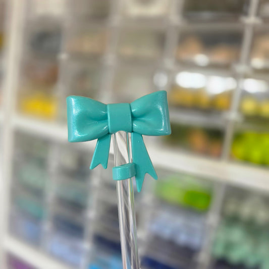 Turquoise Bow Straw Topper