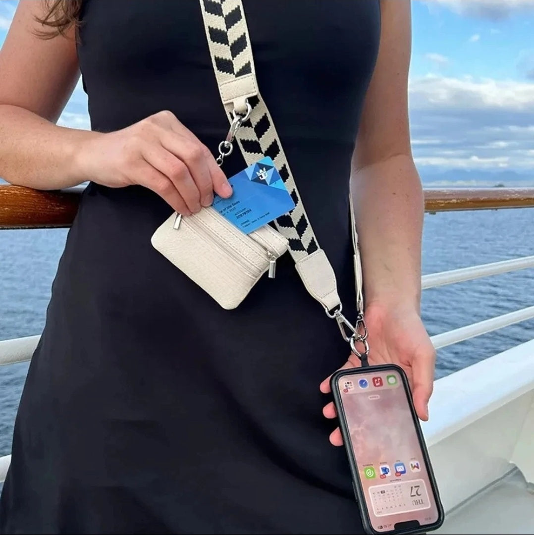 Chevron Crossbody Phone Strap w/ Zipper Pouch