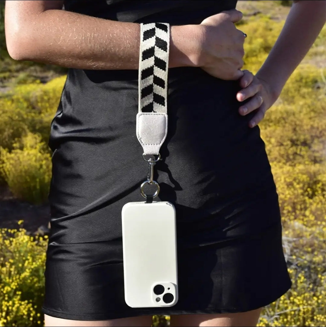 Chevron Crossbody Phone Strap w/ Zipper Pouch