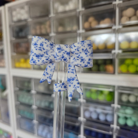 Blue Floral Straw Topper
