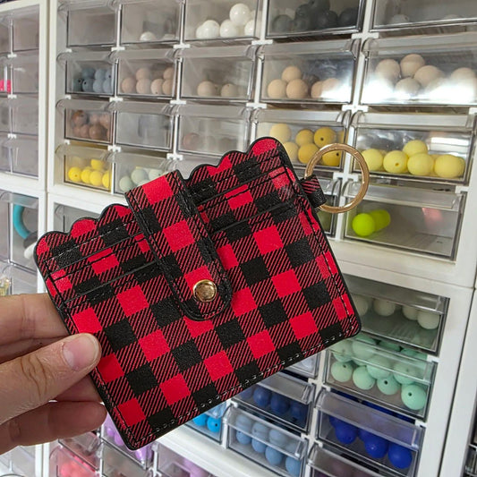 Red Plaid Card Holder Wallet