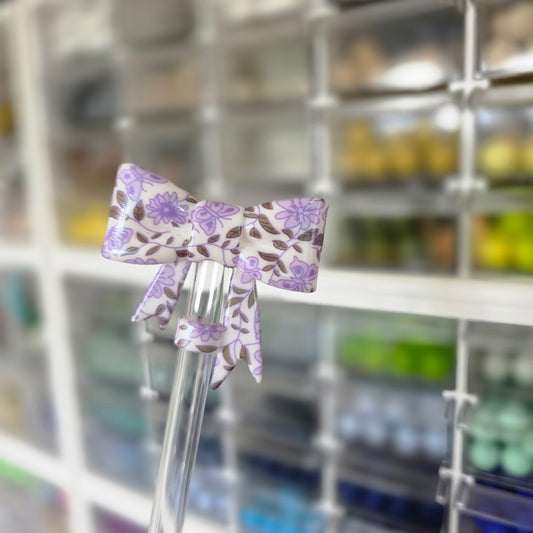 Purple Floral Straw Topper