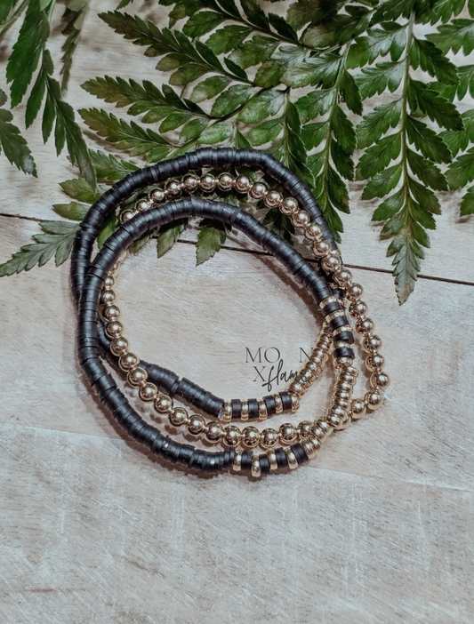 Black & Gold Tumbler Bracelet Stack
