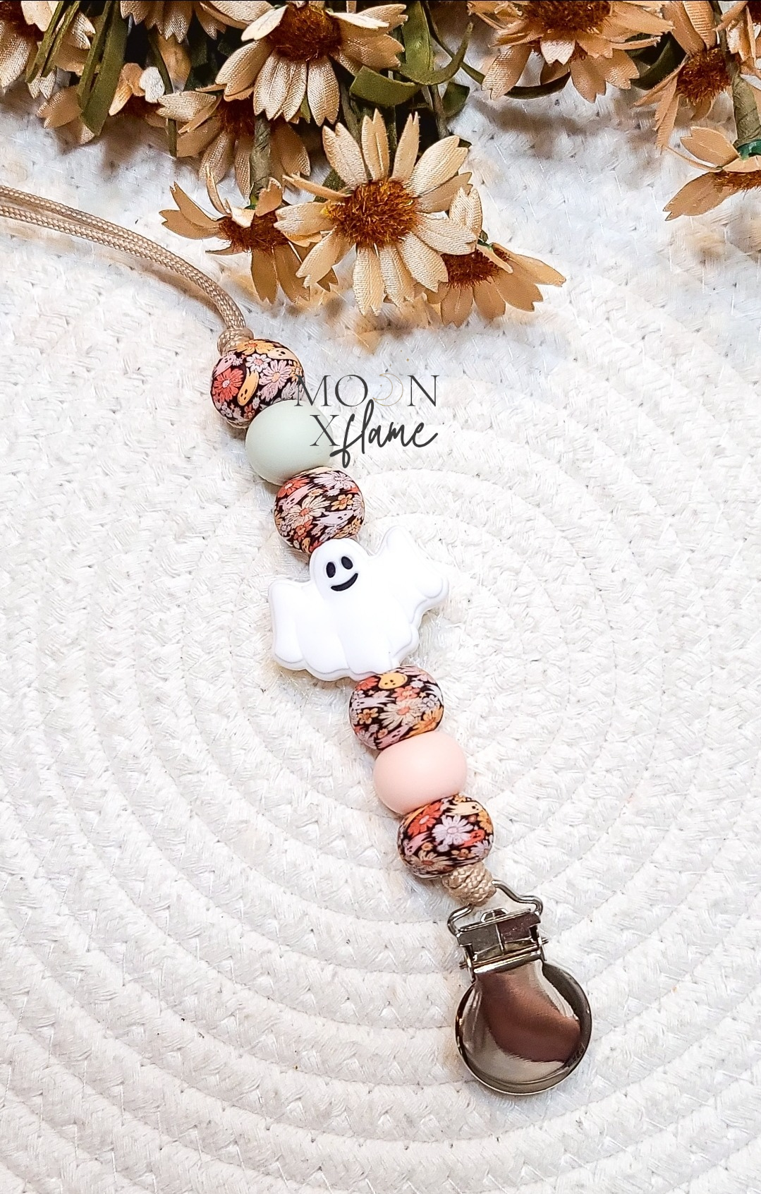 Floral Ghost Pacifier Clip