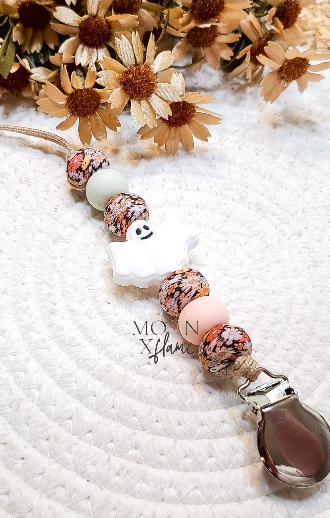 Floral Ghost Pacifier Clip