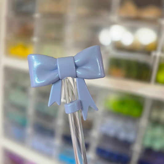 Blue Bow Straw Topper