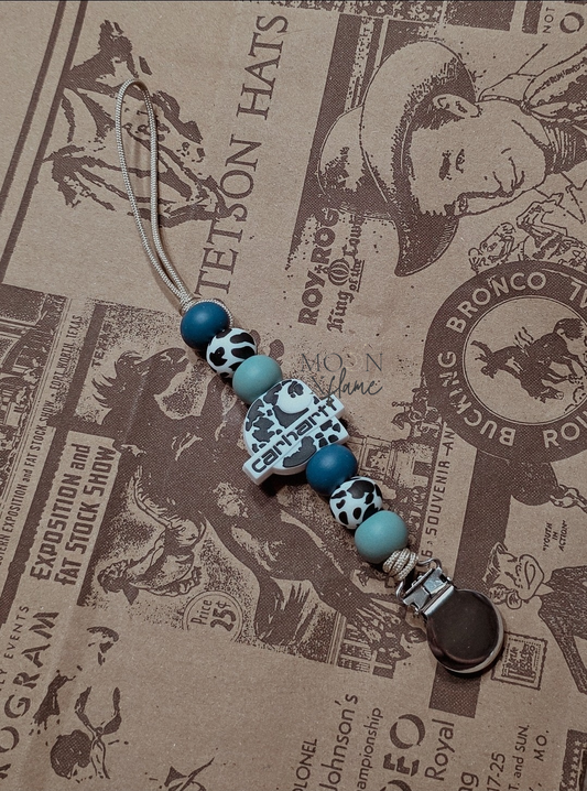 Lil' Blue Moo Pacifier Clip